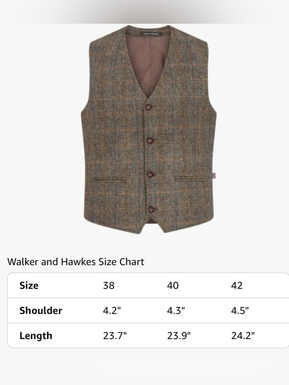 Walker and Hawkes Men's Harris Tweed Dalson Waistcoat In Clinton Brown Size 48” - Picture 14 of 14
